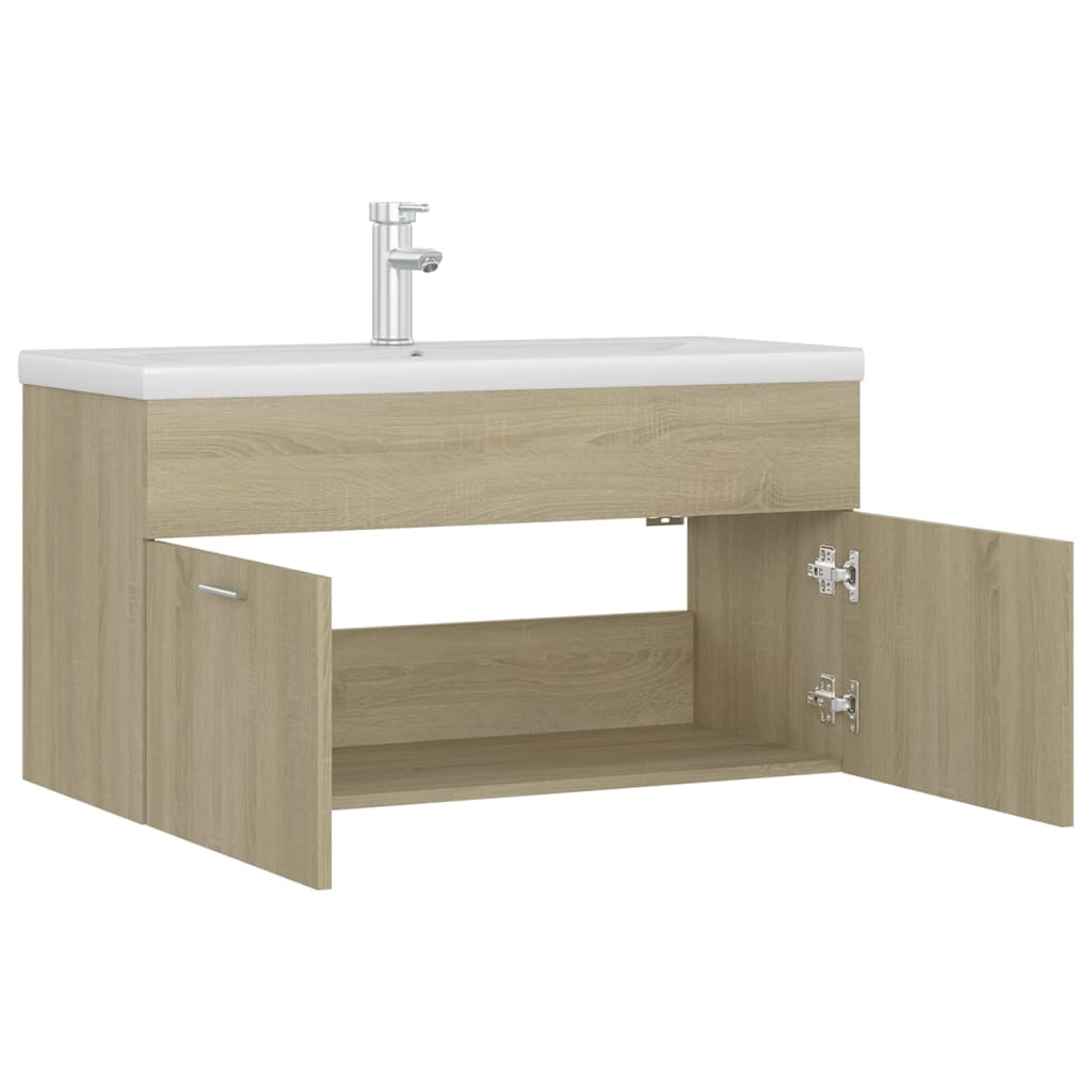 Sink Cabinet with Built-in Basin Sonoma Oak Engineered Wood