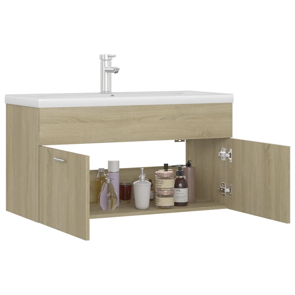 Sink Cabinet with Built-in Basin Sonoma Oak Engineered Wood