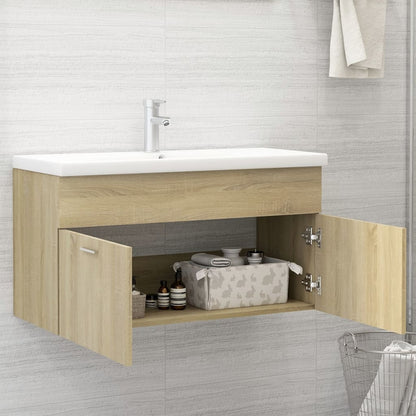 Sink Cabinet with Built-in Basin Sonoma Oak Engineered Wood