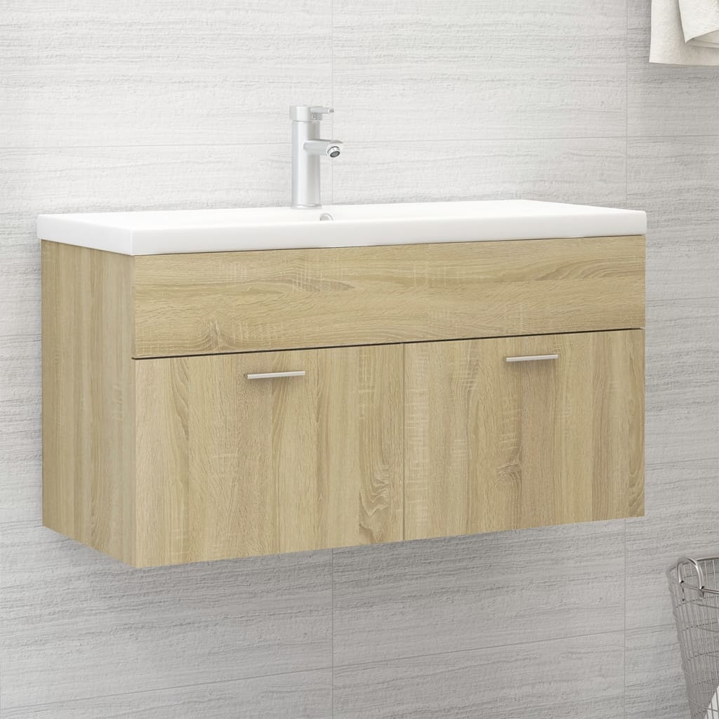 Sink Cabinet with Built-in Basin Sonoma Oak Engineered Wood