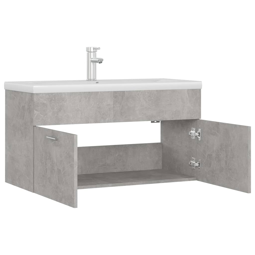 Sink Cabinet with Built-in Basin Concrete Grey Engineered Wood