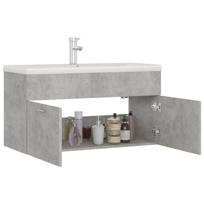 Sink Cabinet with Built-in Basin Concrete Grey Engineered Wood