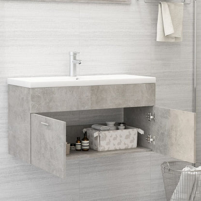 Sink Cabinet with Built-in Basin Concrete Grey Engineered Wood