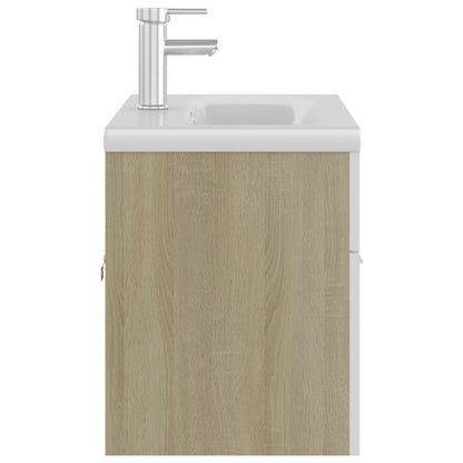 Sink Cabinet with Built-in Basin White and Sonoma Oak Engineered Wood