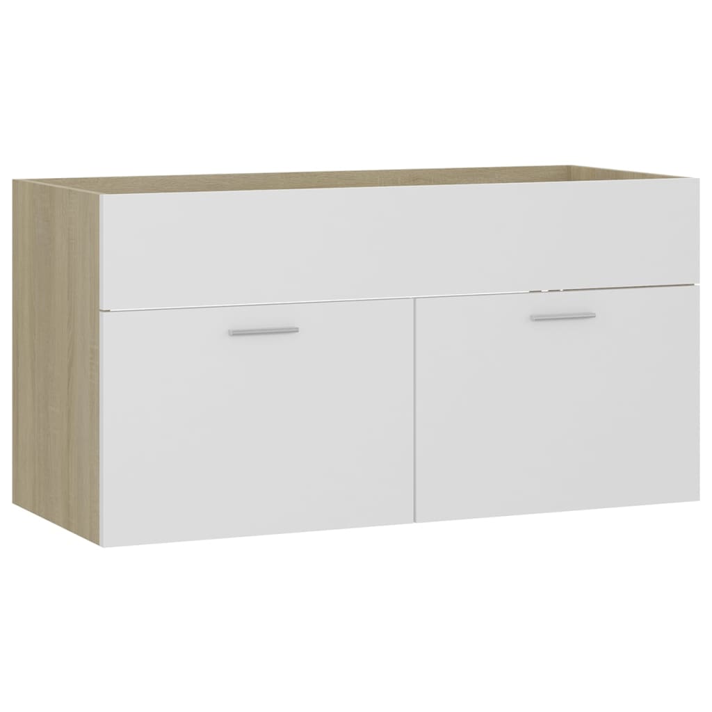 Sink Cabinet with Built-in Basin White and Sonoma Oak Engineered Wood