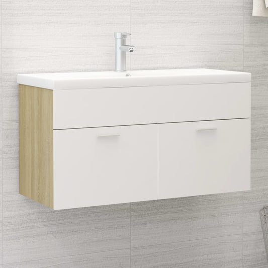 Sink Cabinet with Built-in Basin White and Sonoma Oak Engineered Wood