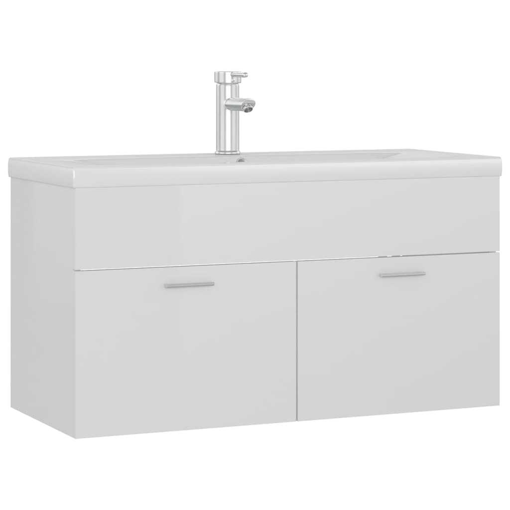 Sink Cabinet with Built-in Basin High Gloss White Engineered Wood