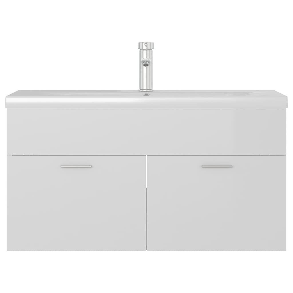 Sink Cabinet with Built-in Basin High Gloss White Engineered Wood