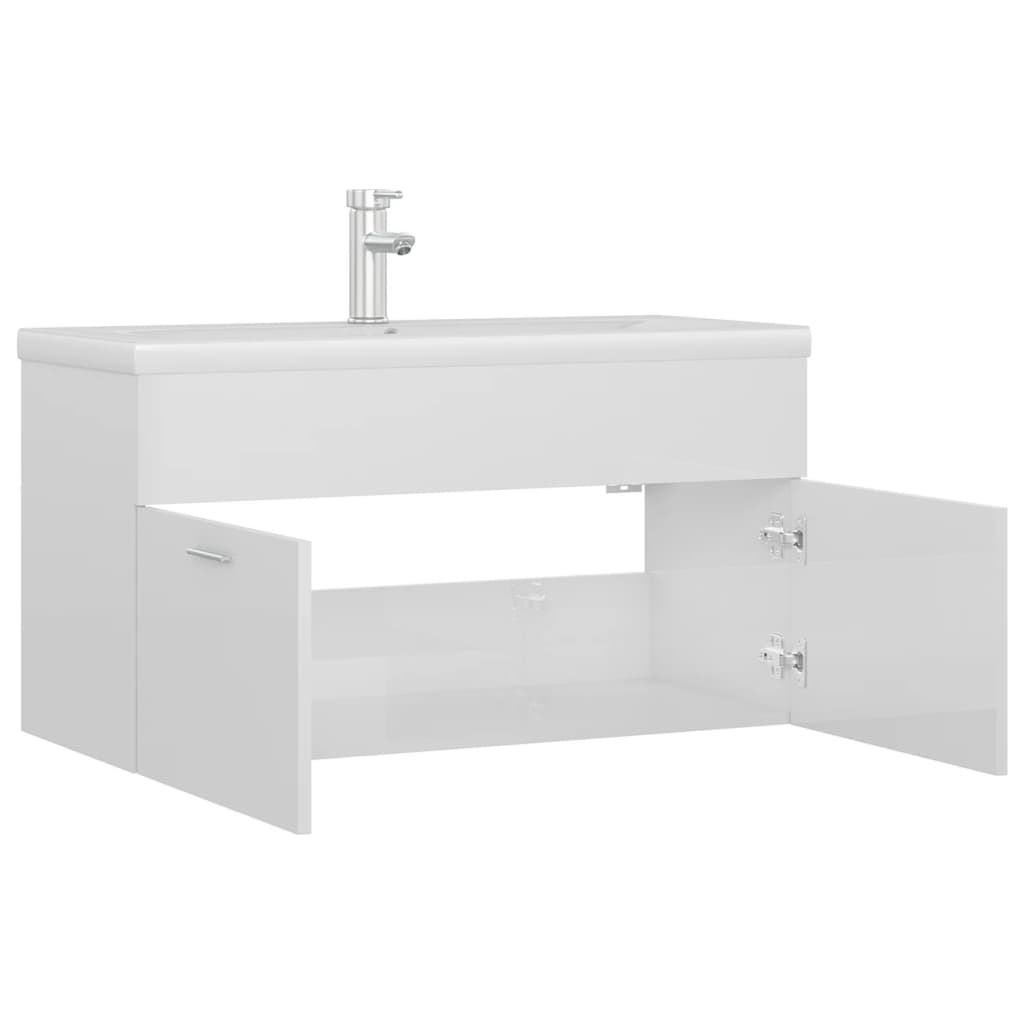 Sink Cabinet with Built-in Basin High Gloss White Engineered Wood