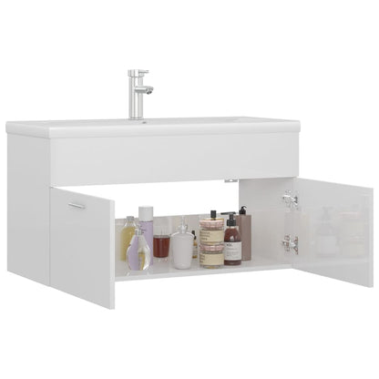 Sink Cabinet with Built-in Basin High Gloss White Engineered Wood