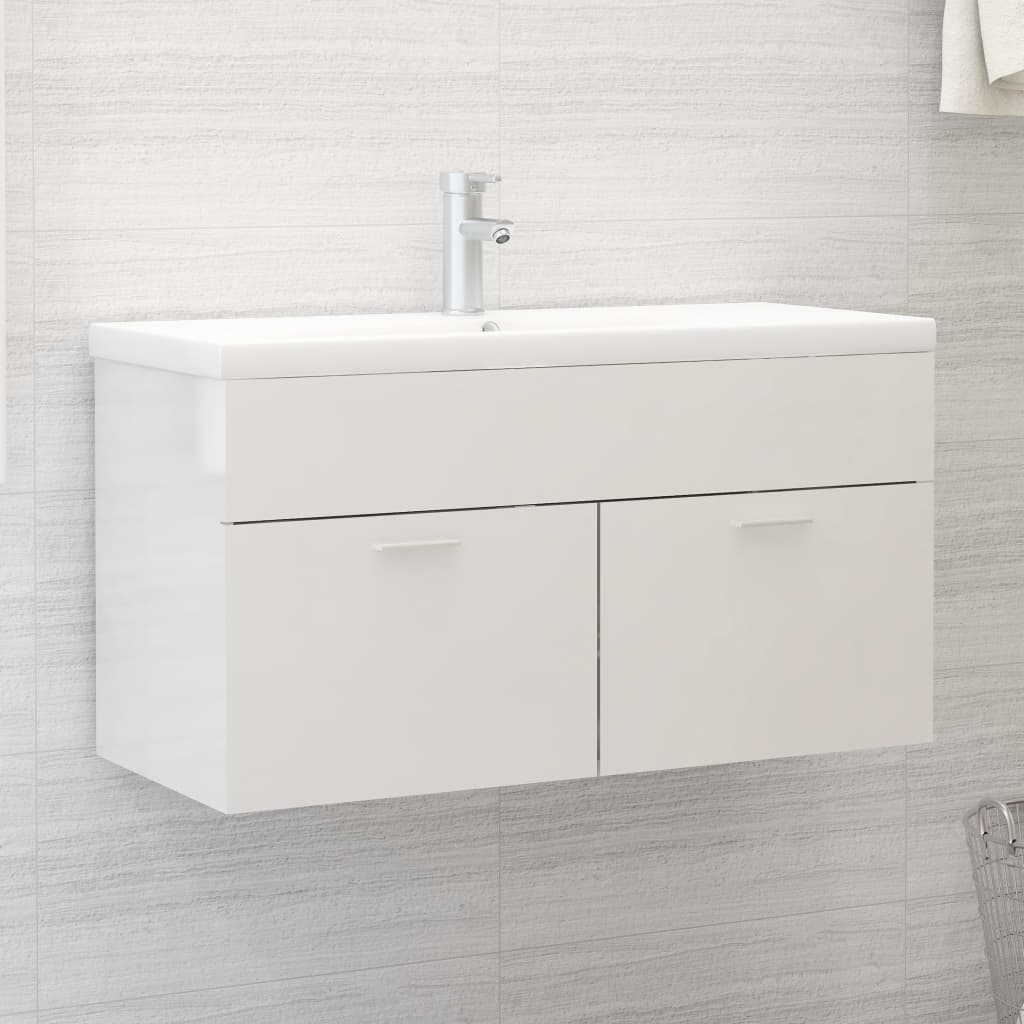 Sink Cabinet with Built-in Basin High Gloss White Engineered Wood