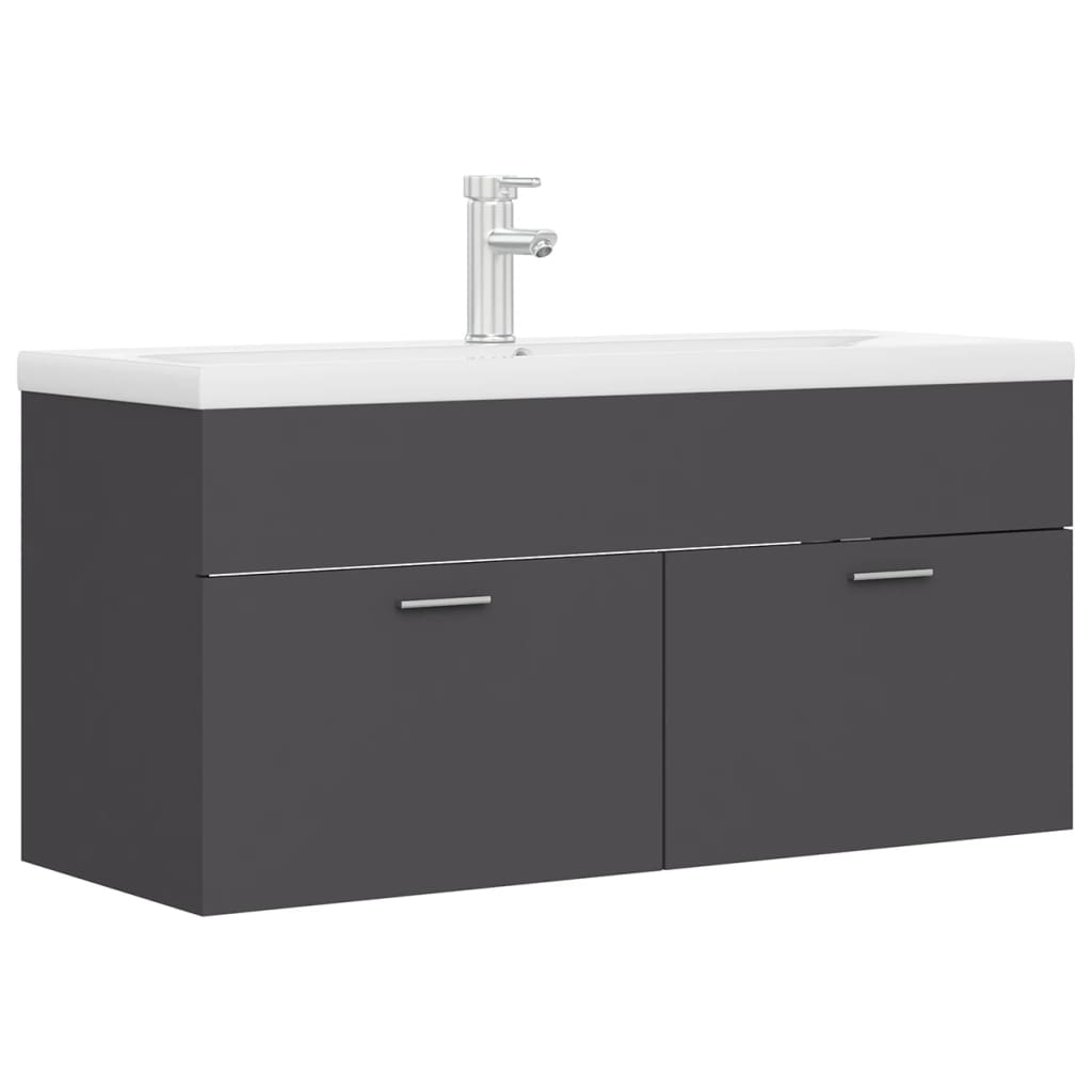 Sink Cabinet with Built-in Basin Grey Engineered Wood