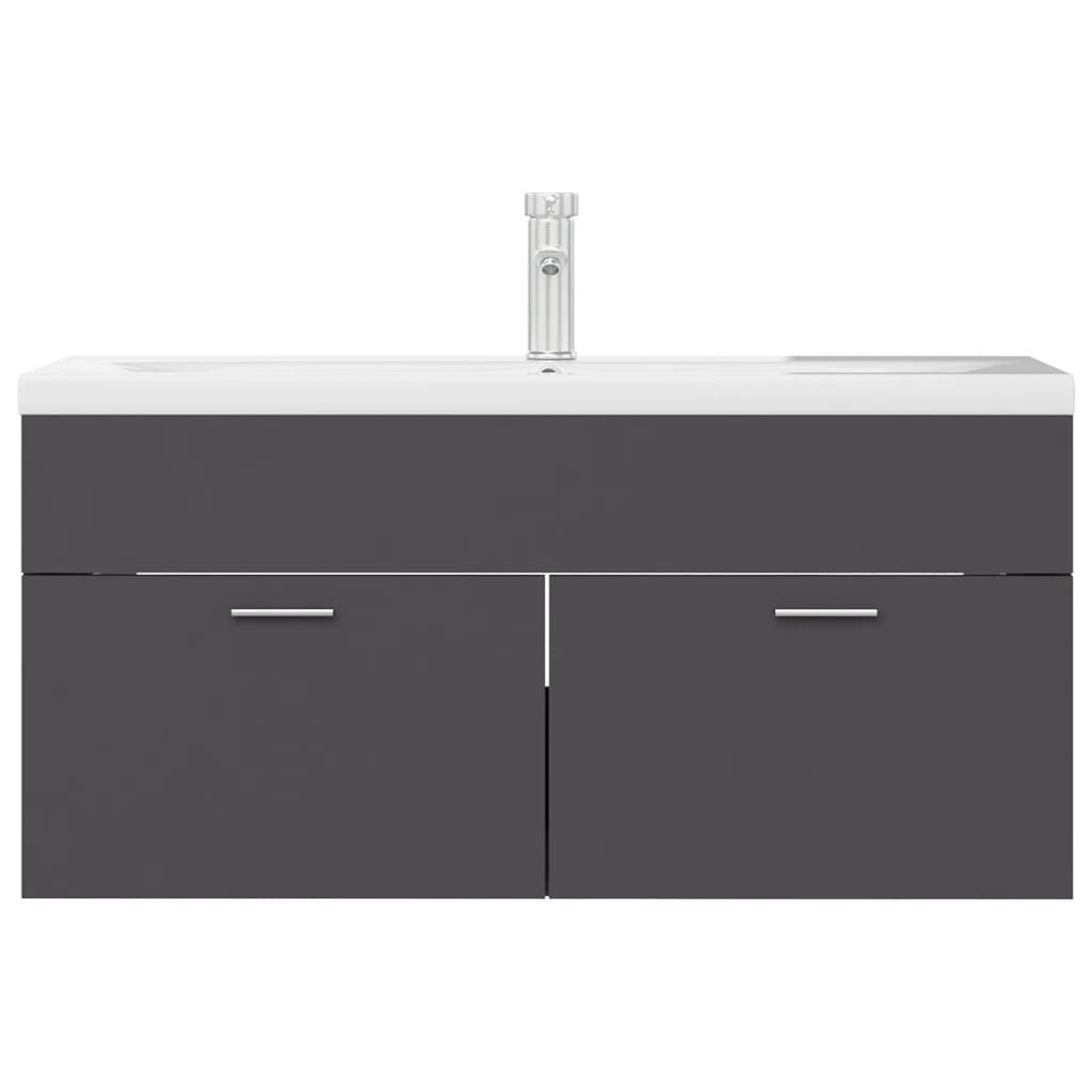 Sink Cabinet with Built-in Basin Grey Engineered Wood