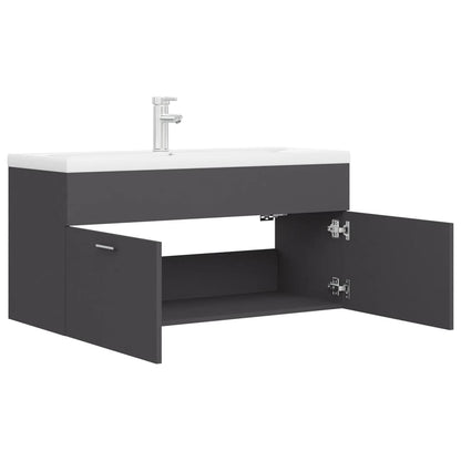 Sink Cabinet with Built-in Basin Grey Engineered Wood