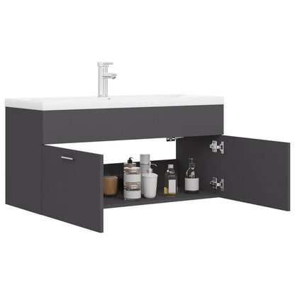 Sink Cabinet with Built-in Basin Grey Engineered Wood