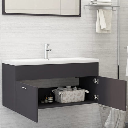 Sink Cabinet with Built-in Basin Grey Engineered Wood