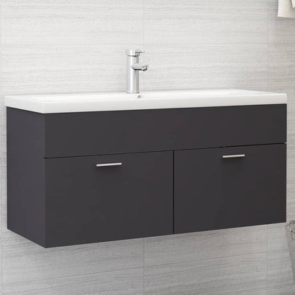 Sink Cabinet with Built-in Basin Grey Engineered Wood