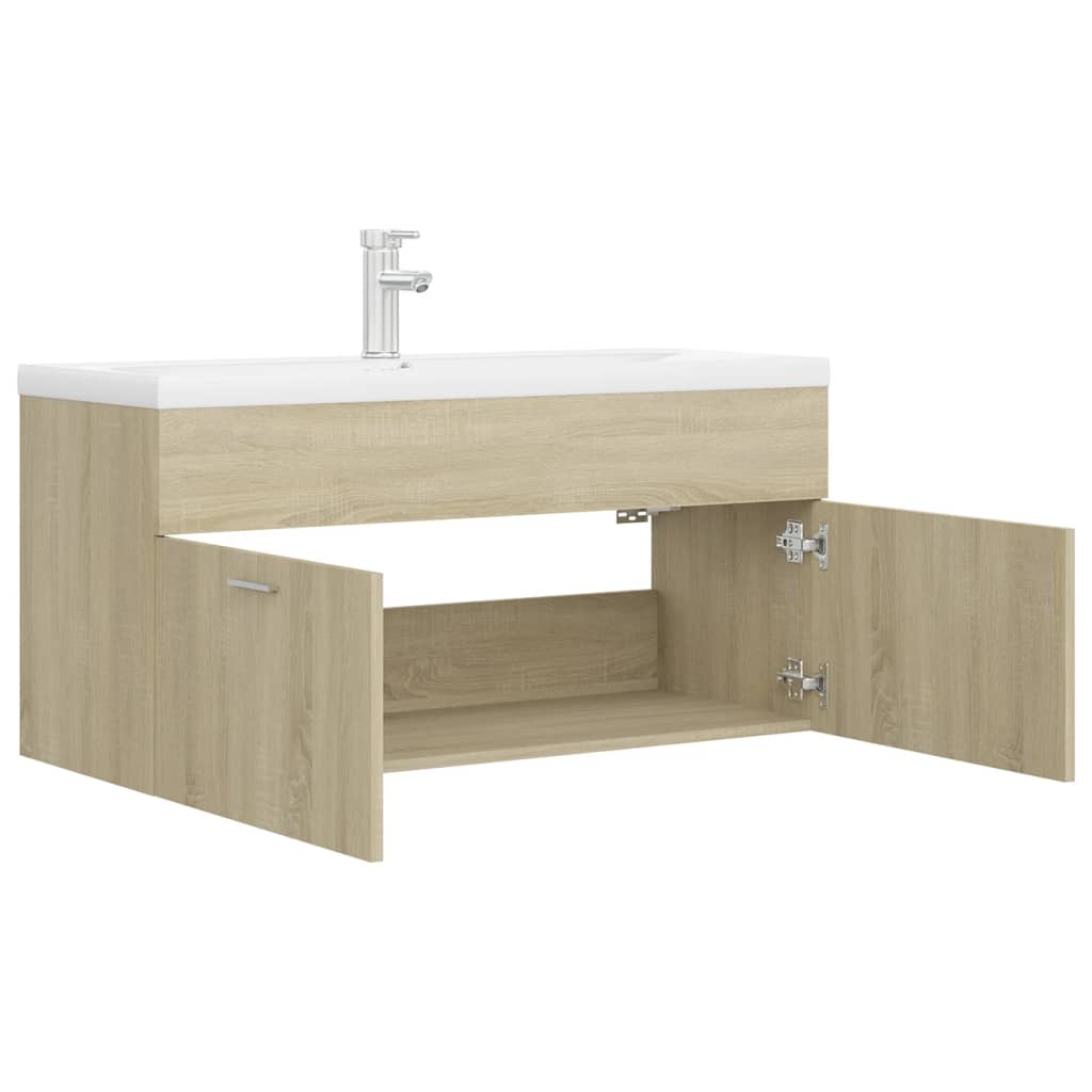 Sink Cabinet with Built-in Basin Sonoma Oak Engineered Wood