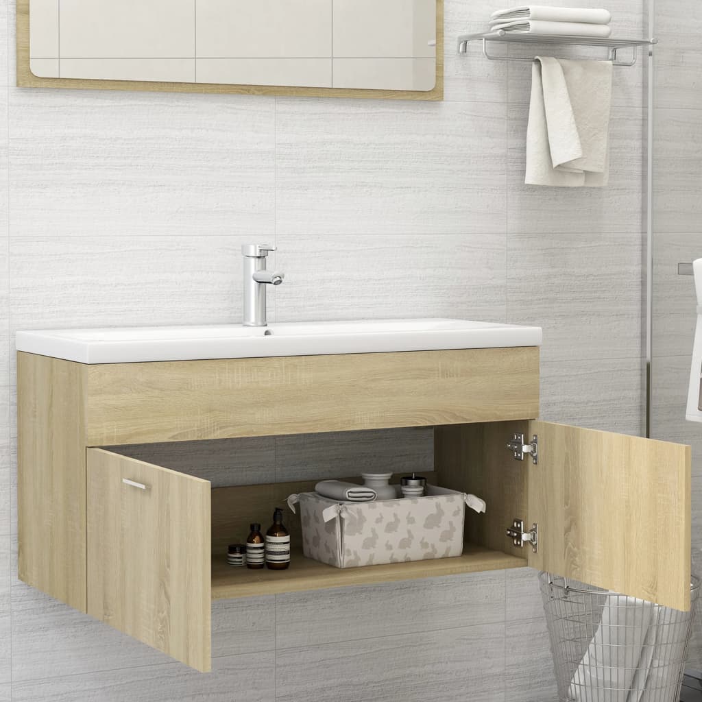 Sink Cabinet with Built-in Basin Sonoma Oak Engineered Wood