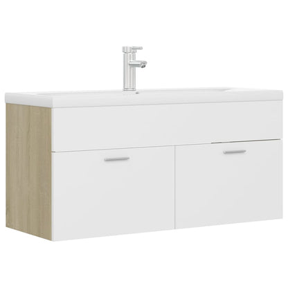 Sink Cabinet with Built-in Basin White and Sonoma Oak Engineered Wood