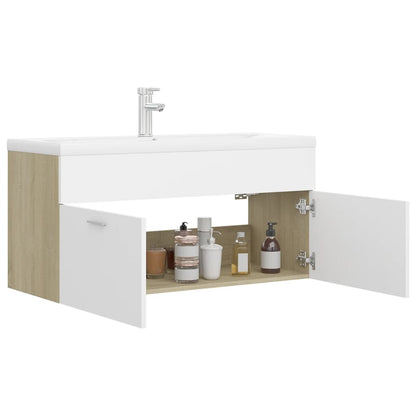 Sink Cabinet with Built-in Basin White and Sonoma Oak Engineered Wood