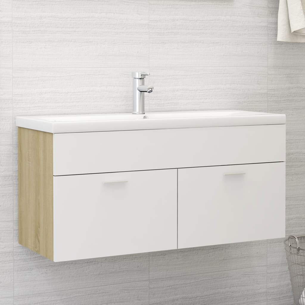 Sink Cabinet with Built-in Basin White and Sonoma Oak Engineered Wood