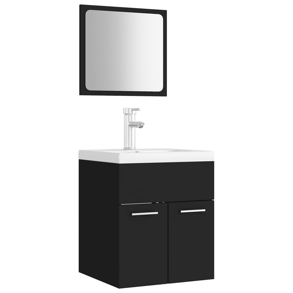 Bathroom Furniture Set Black Engineered Wood