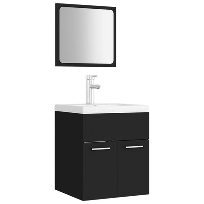 Bathroom Furniture Set Black Engineered Wood