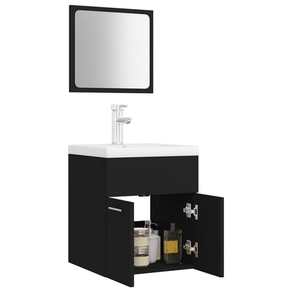 Bathroom Furniture Set Black Engineered Wood