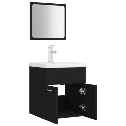 Bathroom Furniture Set Black Engineered Wood