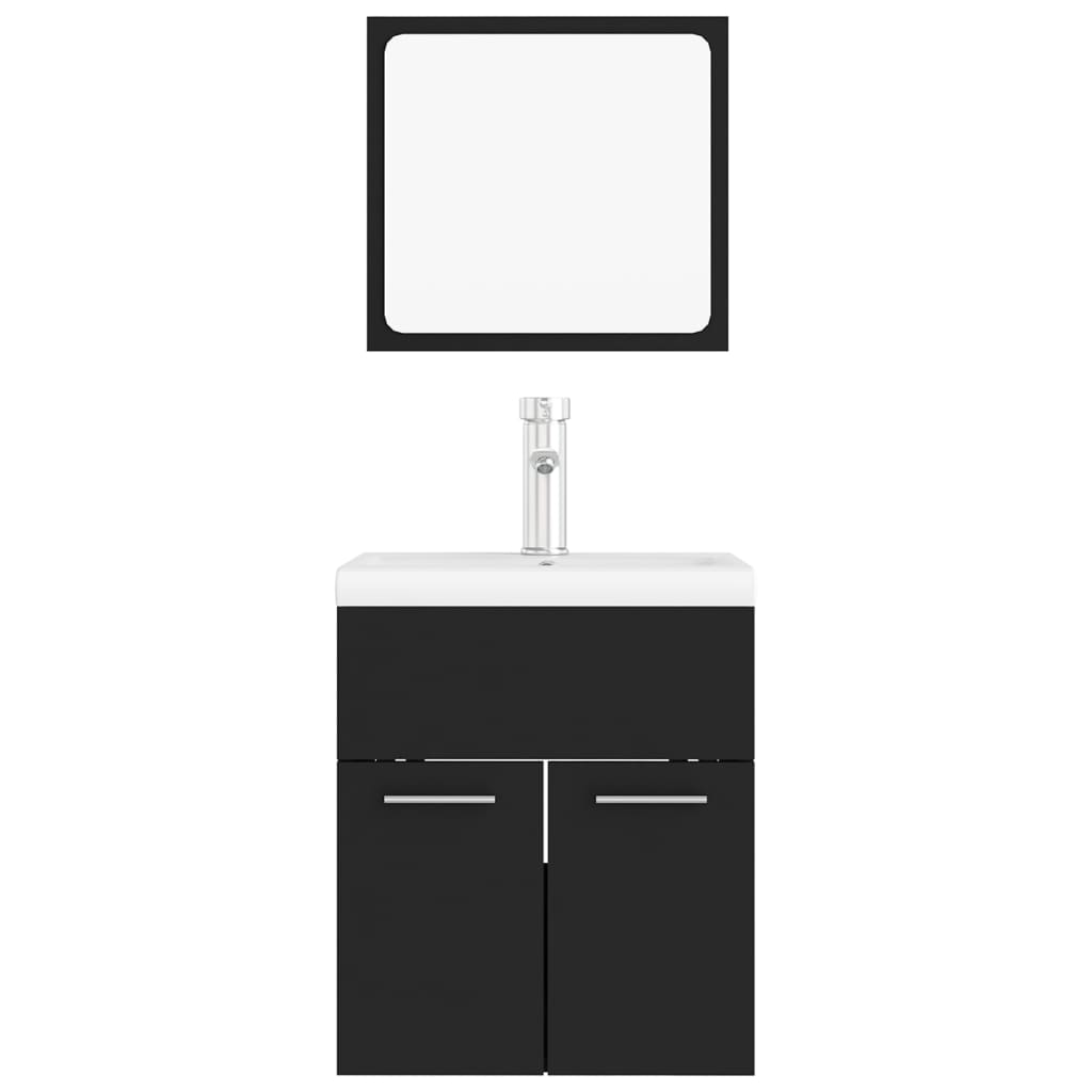 Bathroom Furniture Set Black Engineered Wood