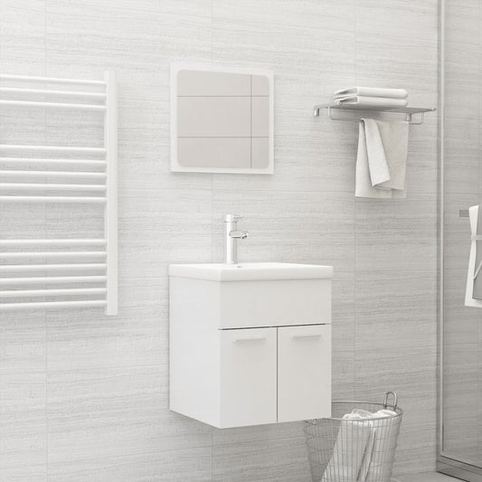 Bathroom Furniture Set High Gloss White Engineered Wood