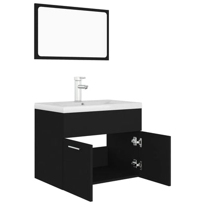 Bathroom Furniture Set Black Engineered Wood