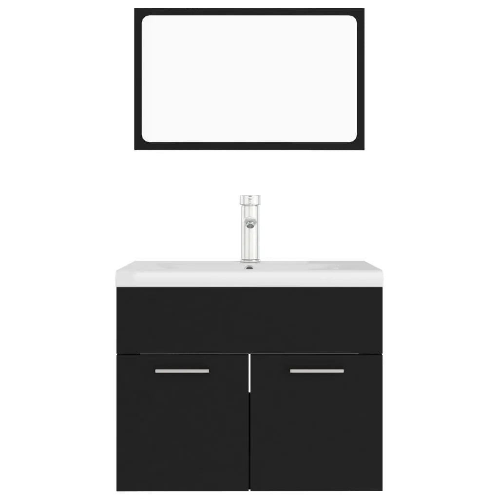 Bathroom Furniture Set Black Engineered Wood