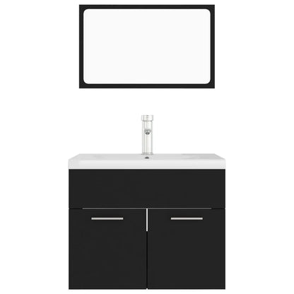 Bathroom Furniture Set Black Engineered Wood