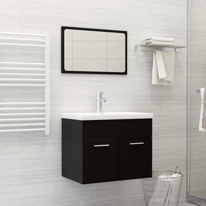 Bathroom Furniture Set Black Engineered Wood