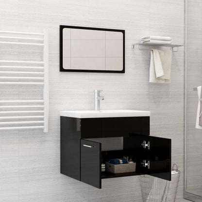 Bathroom Furniture Set High Gloss Black Engineered Wood