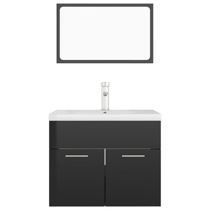 Bathroom Furniture Set High Gloss Black Engineered Wood