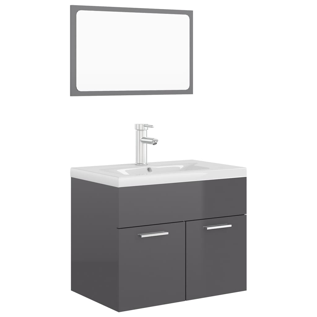 Bathroom Furniture Set High Gloss Grey Engineered Wood