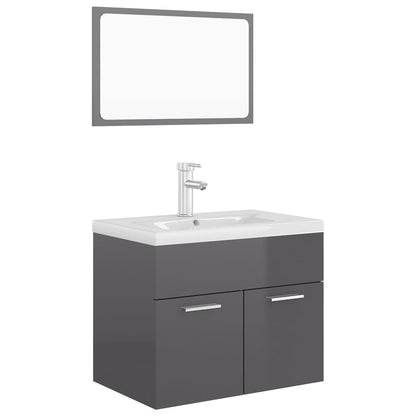 Bathroom Furniture Set High Gloss Grey Engineered Wood