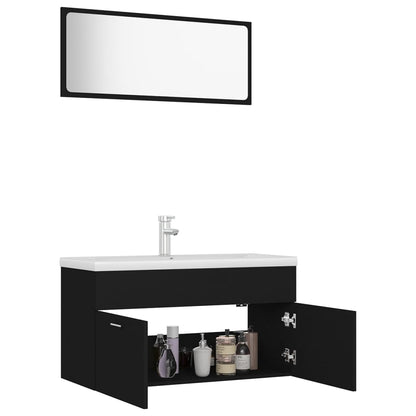 Bathroom Furniture Set Black Engineered Wood