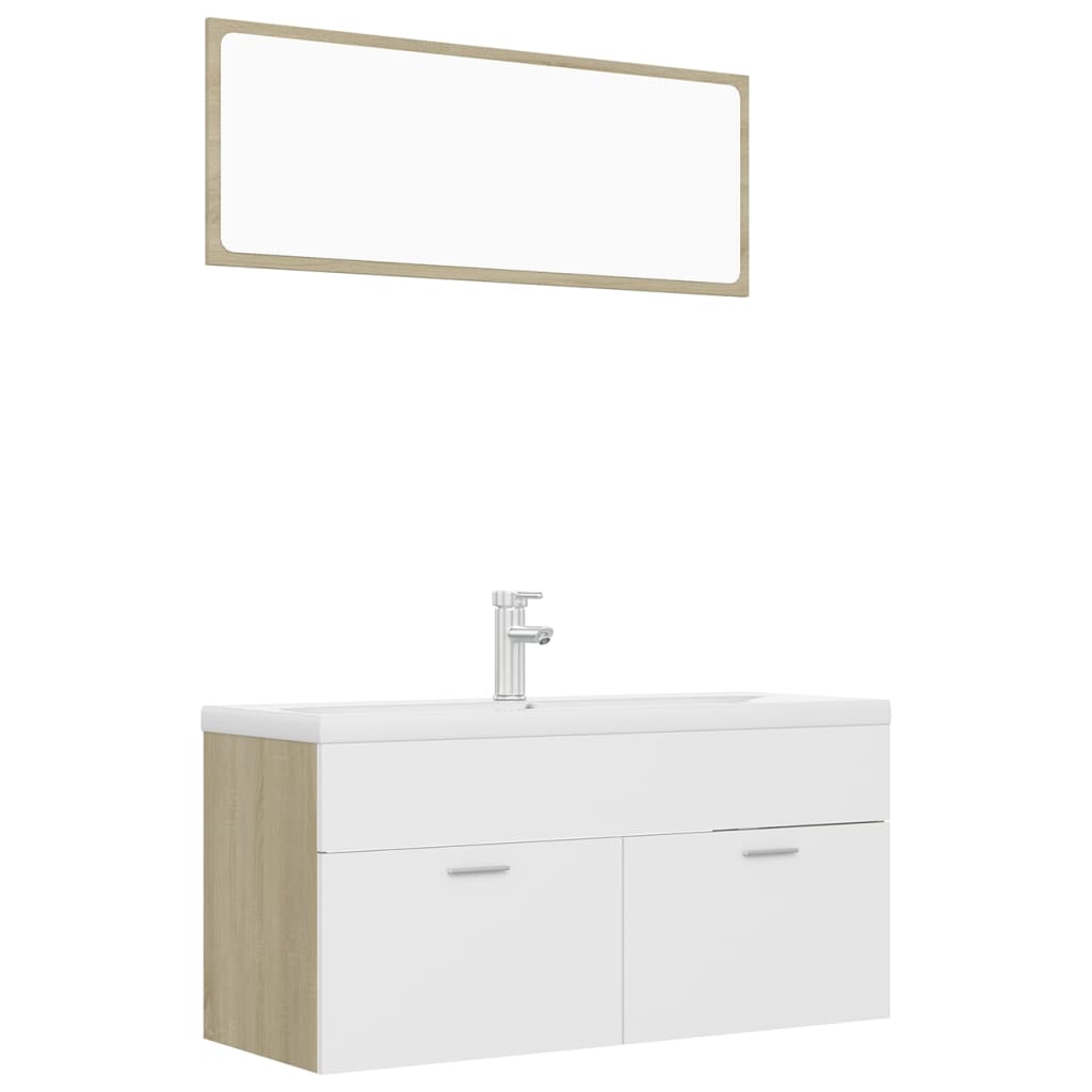 Bathroom Furniture Set White and Sonoma Oak Engineered Wood