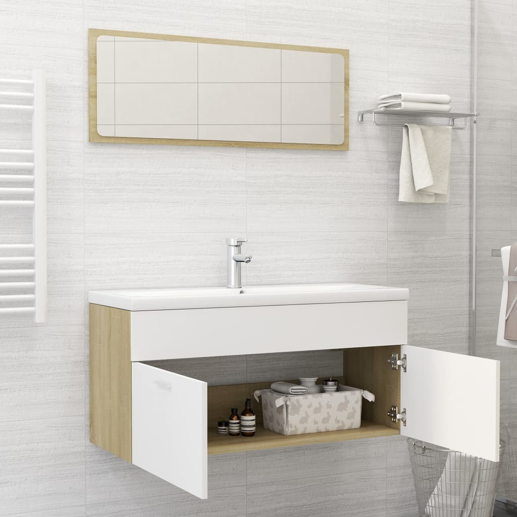 Bathroom Furniture Set White and Sonoma Oak Engineered Wood