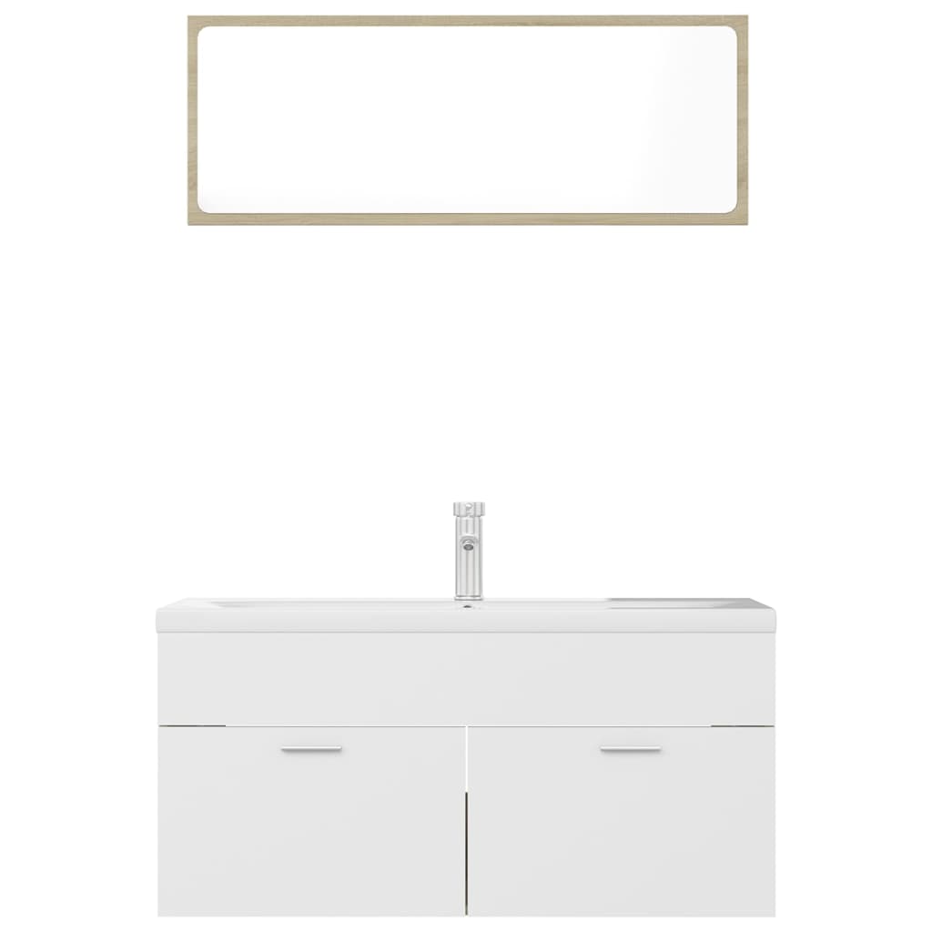 Bathroom Furniture Set White and Sonoma Oak Engineered Wood