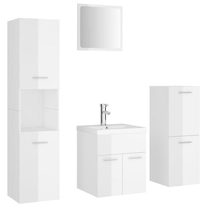 Bathroom Furniture Set High Gloss White Engineered Wood