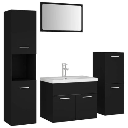 Bathroom Furniture Set Black Engineered Wood