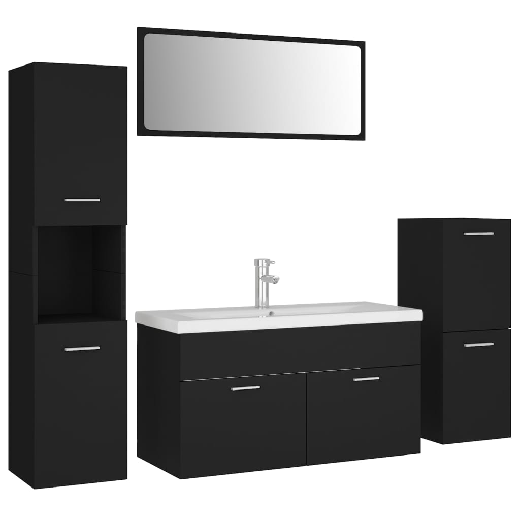 Bathroom Furniture Set Black Engineered Wood