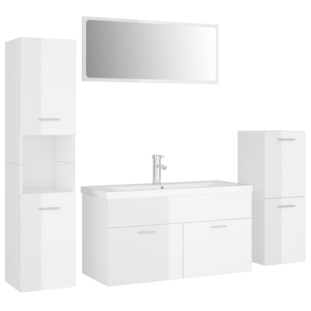 Bathroom Furniture Set High Gloss White Engineered Wood