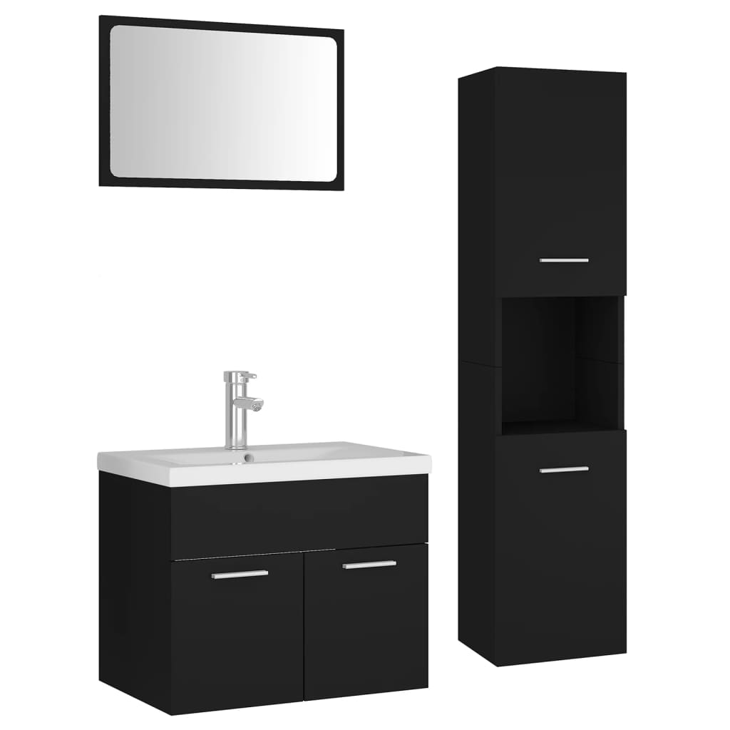 Bathroom Furniture Set Black Engineered Wood