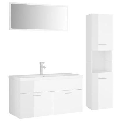 Bathroom Furniture Set High Gloss White Engineered Wood